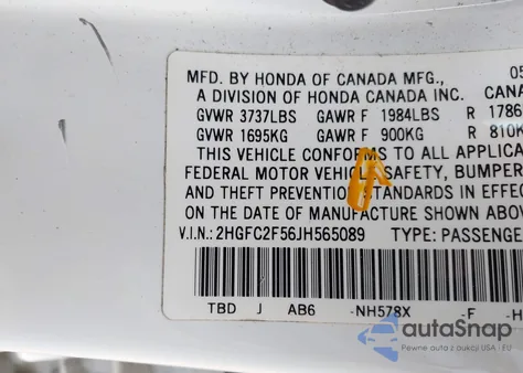 2018 Honda Civic Lx из США, поврежденный, VIN 2HGFC2F56JH565089